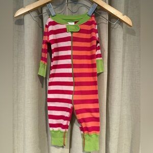 Hanna Andersson Organic Cotton Striped Pink & Red Kids One-Piece with Green Trim